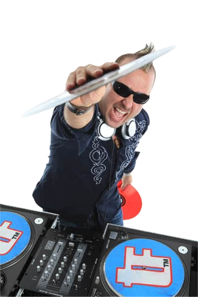 Chris Smooth, house DJ, holding up a record